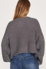 Long Cable Knit Round Neck Sweater0