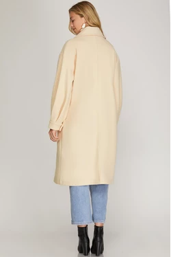 PUFF LONG SLEEVE WOOL DOUBLE BREASTED LONG COAT