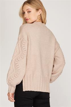 Long Sleeve Knit Sweater with Patterned Sleeve