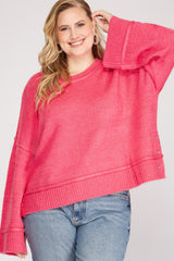 LONG WIDE RIBBED SLEEVE SWEATER PULLOVER TOP