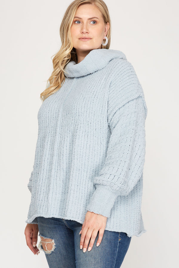 LONG SLEEVE COWL NECK KNIT SWEATER TOP
