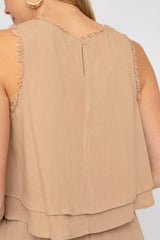 Sleeveless Layered Top with Frayed Edges