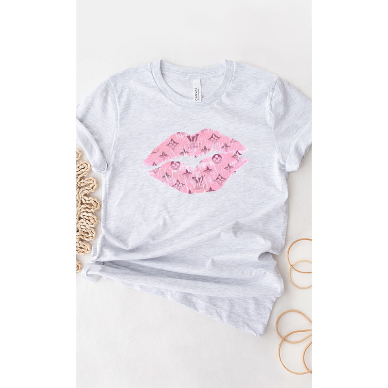 Designer Pink Lip T-shirt Ash Gray