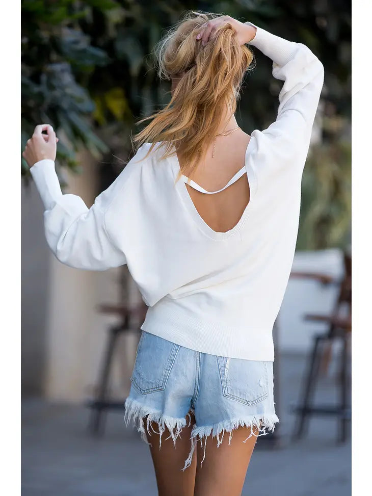 Backless Balloon Sleeve Pullover