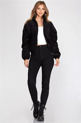 Long Sleeve Corduroy Puffer Jacket with Pockets