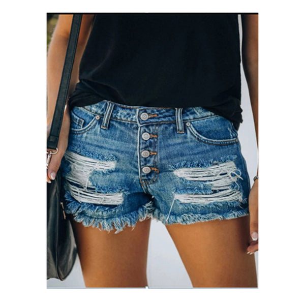 Button Fly Distressed Shorts