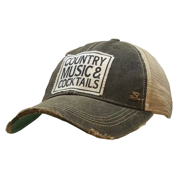 Meshed Distressed Trucker Hat-Country Music & Cocktails
