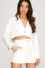 Long Sleeve Cropped Blazer-White