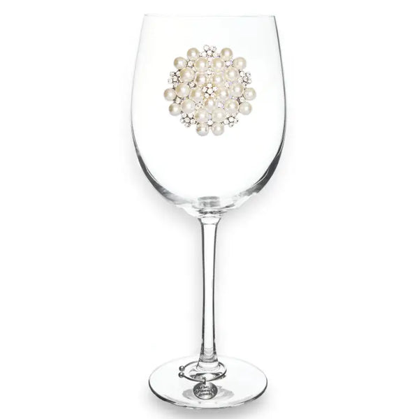 Round Diamond and Pearl Jeweled Stemmed Wine Glass
