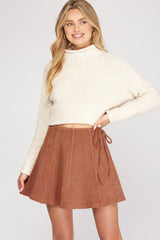 Faux Suede Flared Mini Skirt
