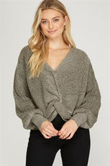Two Tone Front Twisted Knit Sweater