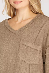 Puff Sleeve Drop Shoulder Knit Top with Pocket