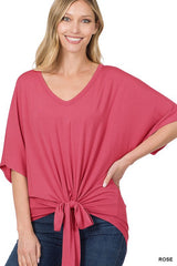 LUXE RAYON V-NECK TIE FRONT TOP