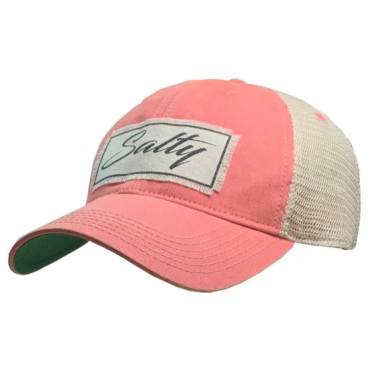 Meshed Salty Distressed Trucker Cap-Coral