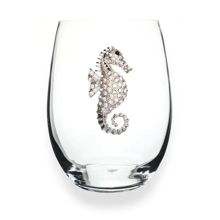 Seahorse Jeweled Stemless Wine Glass
