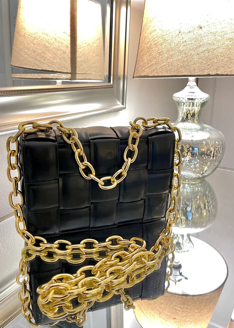 Vegan Woven Purse with Gold Chain