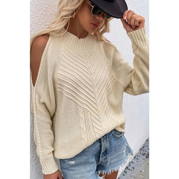 Cable Cold Shoulder Knitted Sweater Top