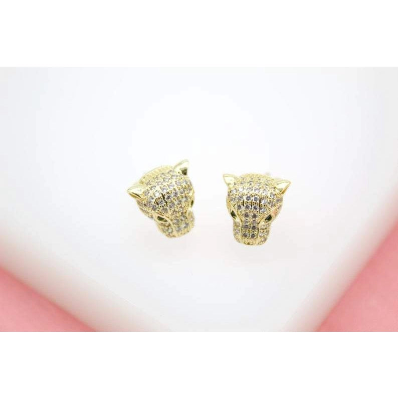 18K Gold filled Panther Stud Earrings with Micro CZ Stones