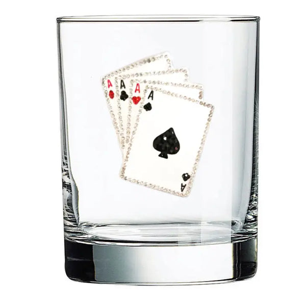 Playing Card Jeweled Double Old Fashion Glass