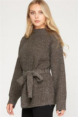 Knit Sweater with Waist Tie Detail