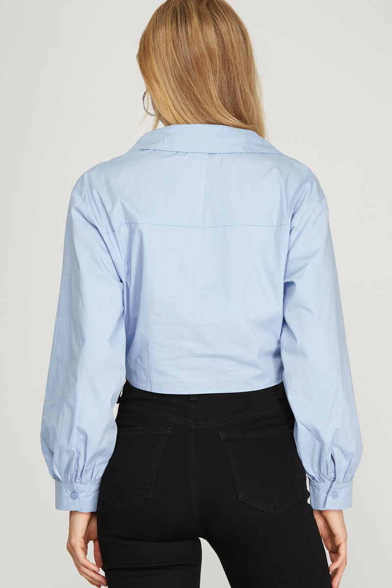 Button Down Crop Shirt with Front Tie