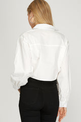 Button Down Crop Shirt with Front Tie