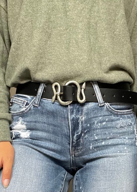 Belt with Silver Snake Buckle